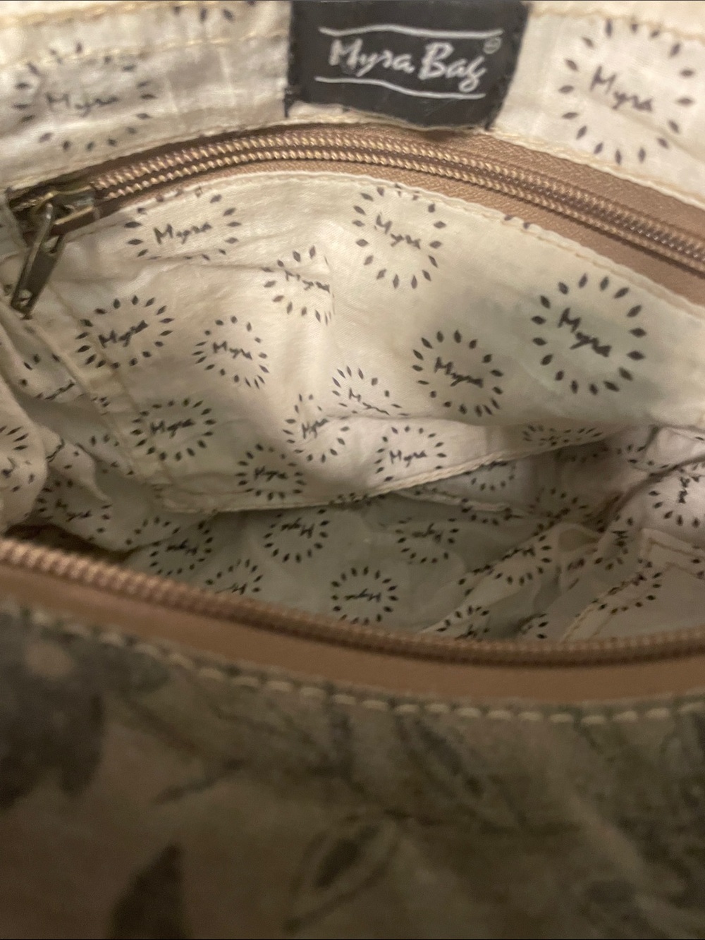 Myra Bag Floral Canvas Crossbody in Taupe Brown - Picture 2 of 5